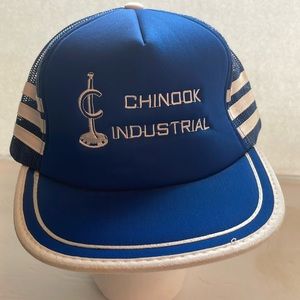 3 three stripe truckers hat cap SnapBack blue - white stripe chinook industrial